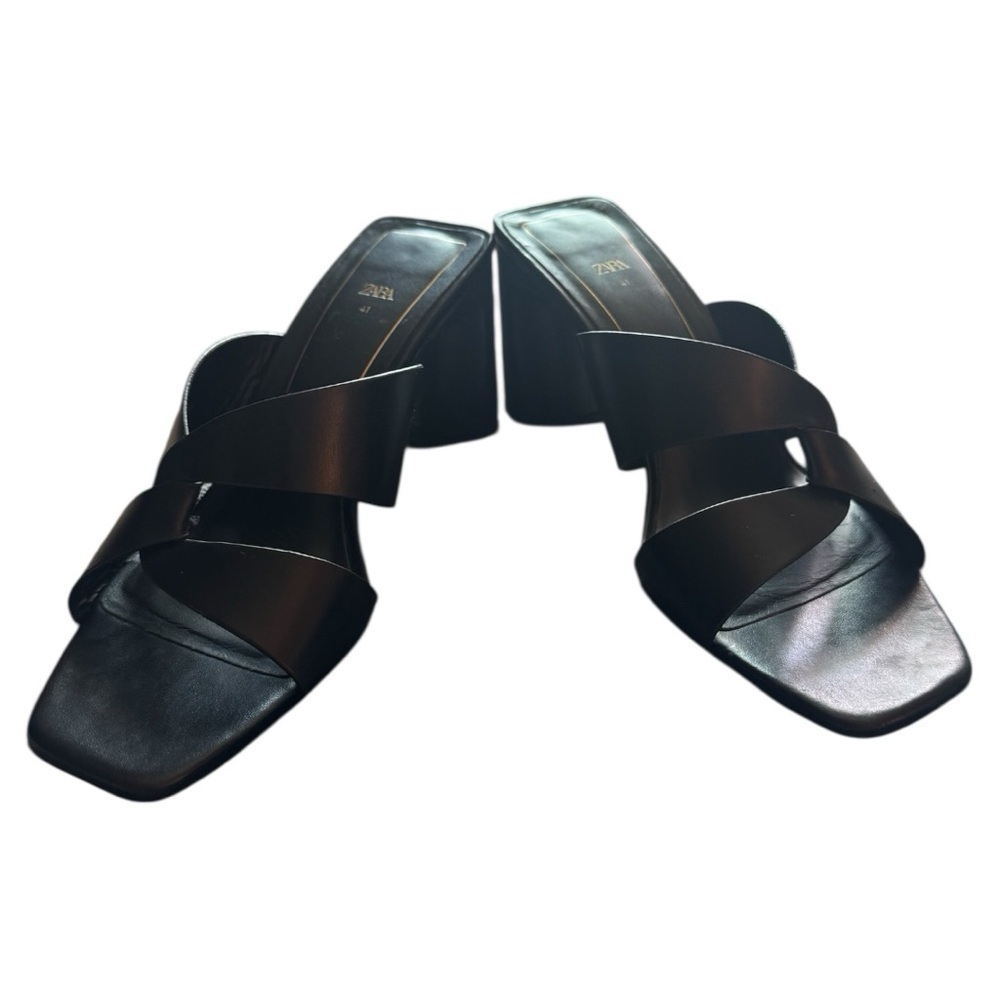 Zara Block Heeled Leather Mules - Picture 8 of 8